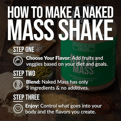 NAKED Mass - Chocolate Vegan Weight 8Lb Bulk, 1,280 Calories 11 Servings