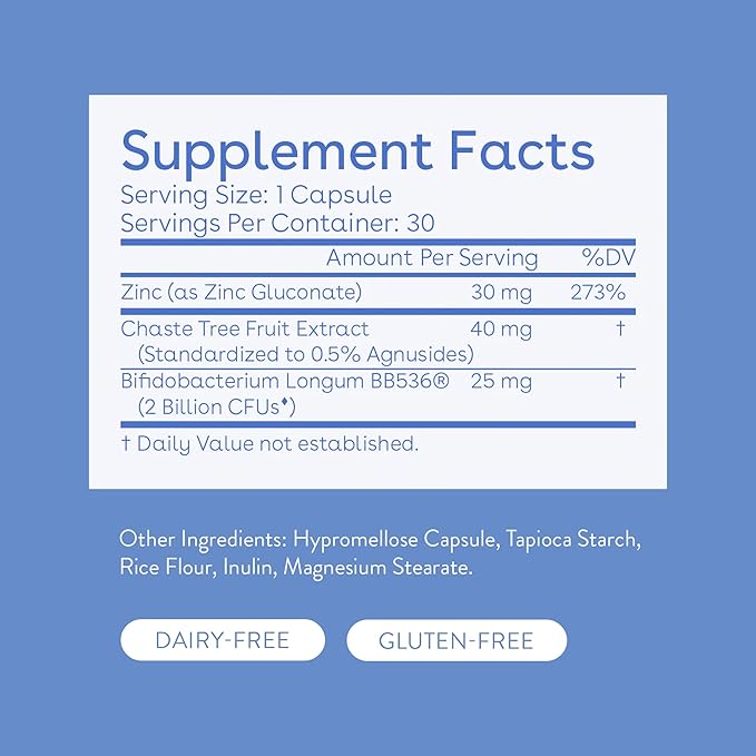 Love Wellness Clear Skin Probiotic | Clear Up Hormonal Acne Pimples, Redness & Pore Minimizer | Skin Care with Zinc, Bifidobacterium Longum & Chaste Tree Fruit Extract | Acne Treatment | 30 Count