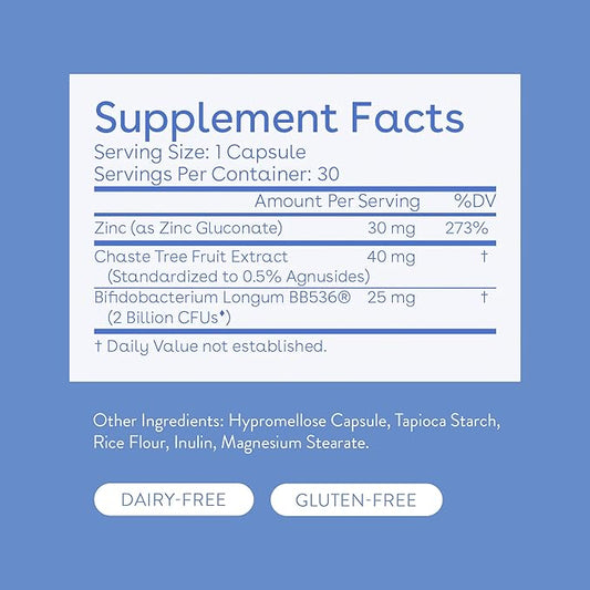 Love Wellness Clear Skin Probiotic | Clear Up Hormonal Acne Pimples, Redness & Pore Minimizer | Skin Care with Zinc, Bifidobacterium Longum & Chaste Tree Fruit Extract | Acne Treatment | 30 Count