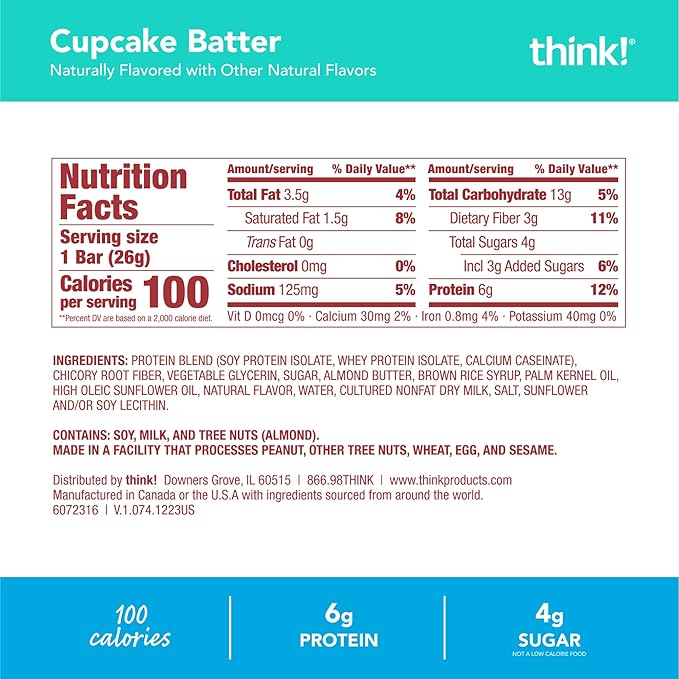 think! Minis Protein Snack Bar, Gluten Free, Cupcake Batter, 15 Count