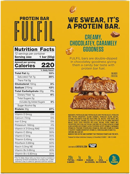 FULFIL Protein Bars, Chocolate Salted Caramel Flavored, 20g Protein, Pantry Staples, 12 Count