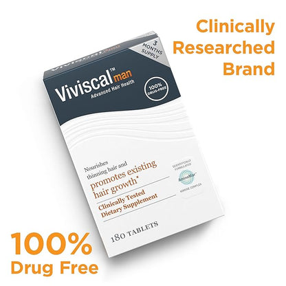 Viviscal Men's Hair Growth Supplements for Thicker, Fuller Hair | Clinically Proven with Proprietary Collagen Complex | 180 Tablets - 3 Month Supply