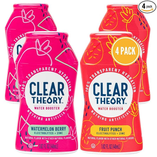 Clear Theory Water Flavoring Drops with Electrolytes, Water Enhancer Liquid Flavored Water Drink Mix, Hydration for Kids, Vegan, Gluten Free, Low Calorie (Watermelon Berry & Fruit Punch)