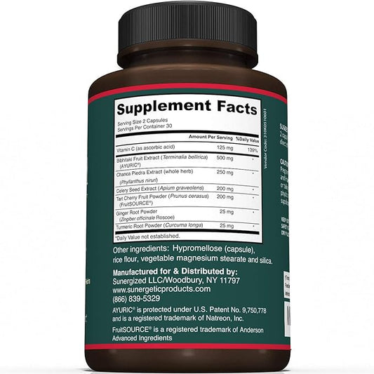 Sunergetic Premium Uric Acid Support Supplement 60 Veggie
