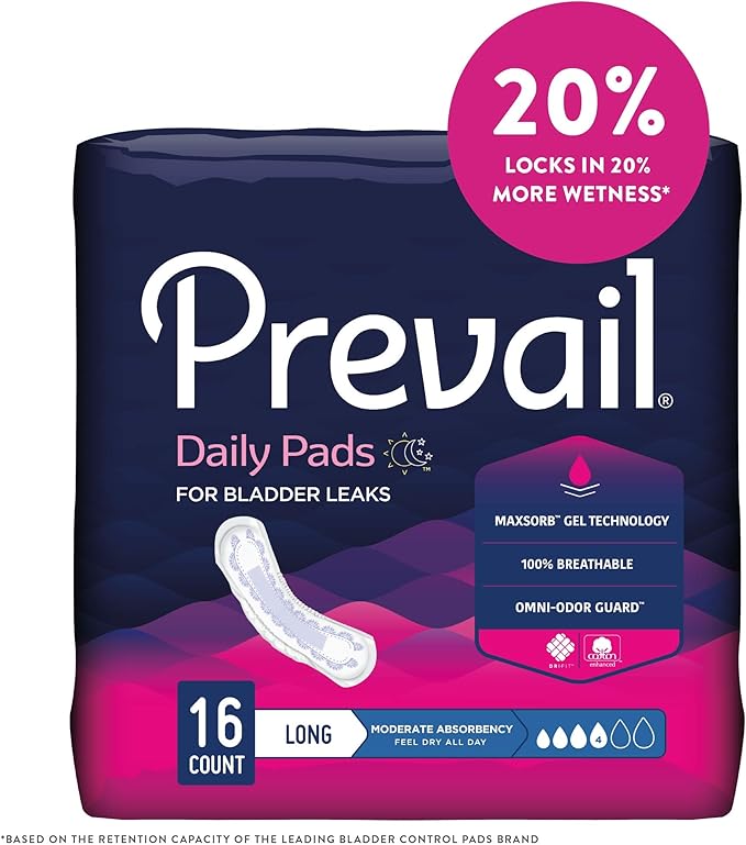 Prevail Feminine Pads, Moderate Long, 16