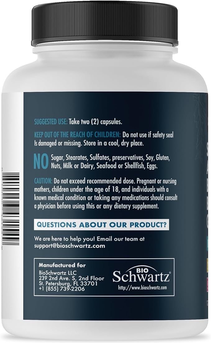 BioSchwartz Sea Moss Black Seed Oil Ashwagandha Ginger Supplement with Turmeric Berberine HCI Burdock Bladderwrack Resveratrol Elderberry Manuka Honey Apple Cider Vinegar ACV - 120 Sea Moss Capsules