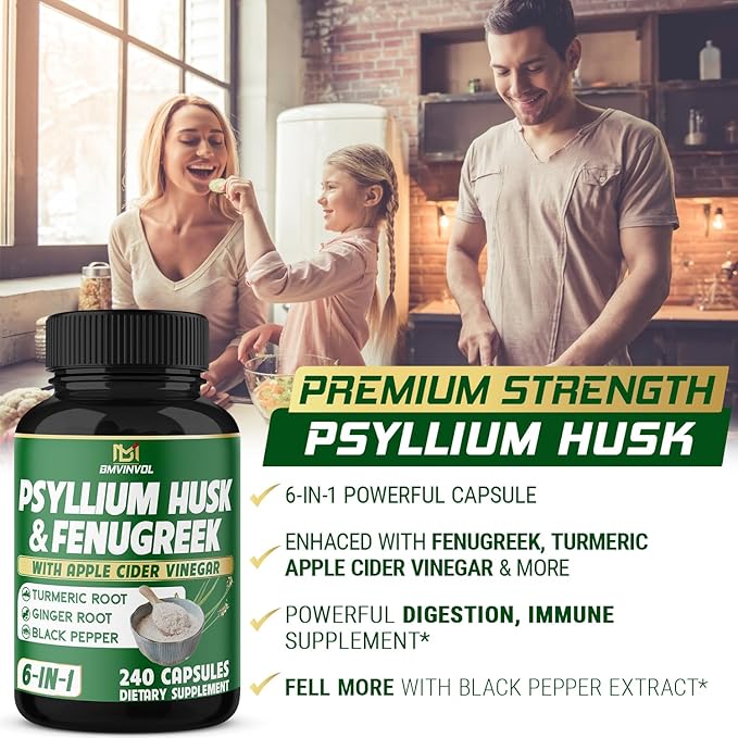 BMVINVOL Psyllium Husk Fiber Supplement 240 Capsules