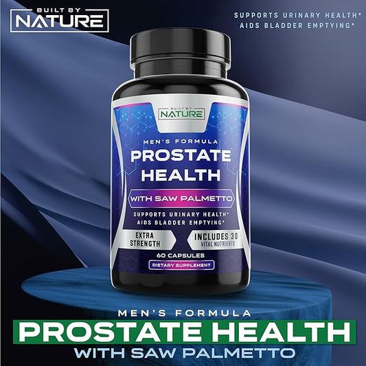 Built by Nature Saw Palmetto for Men - Prostate Health Supplement Extract, Non-GMO, Gluten-Free, Supports Prostate & Urinary Health, Aids Bladder Emptying, 60 Capsules