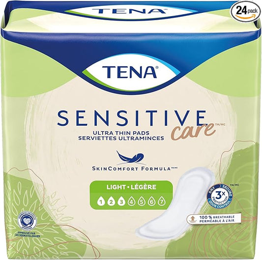 TENA Sensitive Ultra-Thin Light Female Disposable 24 Count, 1 Pack.