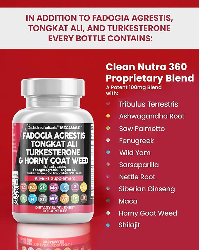 Fadogia Agrestis 5000mg Tongkat Ali 25000mg 5000mg Supplement 60 Count