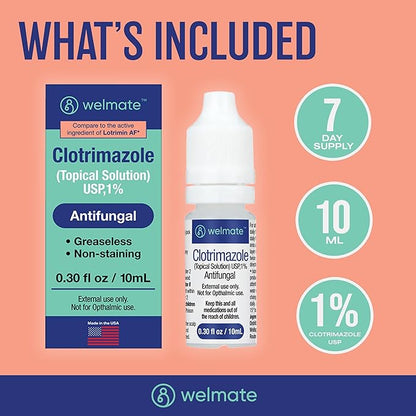 WELMATE Clotrimazole 1% Antifungal Topical Solution, 0.33 Fluid