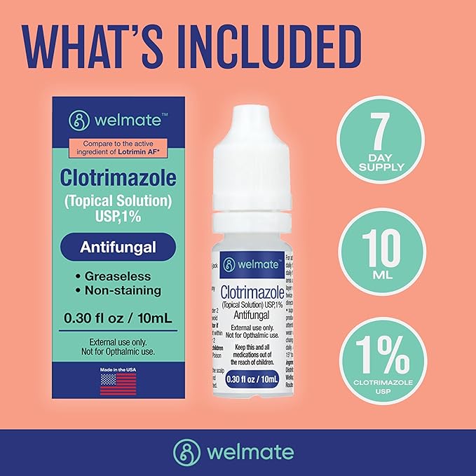 WELMATE Clotrimazole 1% Antifungal Topical Solution, 0.33 Fluid 2 Pack
