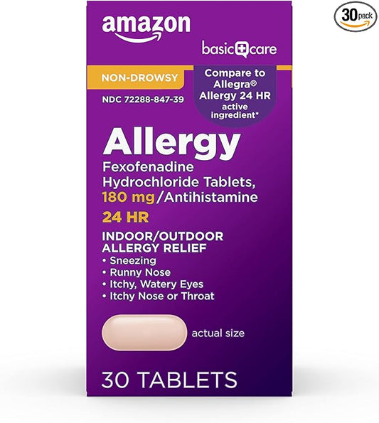 Amazon Basic Care All Day Allergy 180 mg, 24-Hour Relief, 30 Count