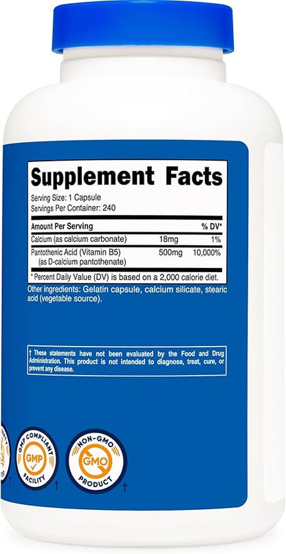 Nutricost Pantothenic Acid (Vitamin B5) 500mg, 240 Capsules