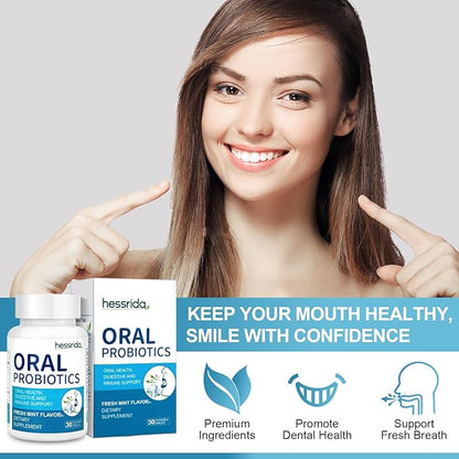 Oral Probiotics for Mouth Bad Breath Treatment for Adults, Chewable Oral Care Probiotic, Dental Probiotics for Gums and Teeth & Fresh Breath, Mint Tablets (30 Count)
