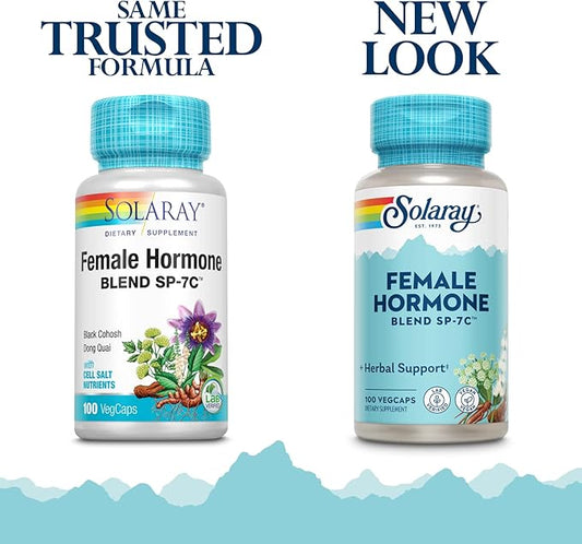 Solaray Female Hormone Blend SP-7C | W/Black Cohosh, Dong Quai, Passion Flower, Wild Yam & More | 100 VegCaps, 50 Serv.
