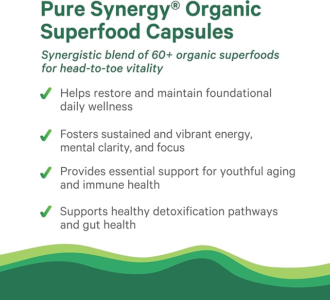 PURE SYNERGY Superfood Capsules | Organic Superfood & Greens Supplement | Whole Food Capsules with Super Greens, Spirulina, & Mushrooms | for Energy, Healthy Aging & Immune Health (270 Capsules)