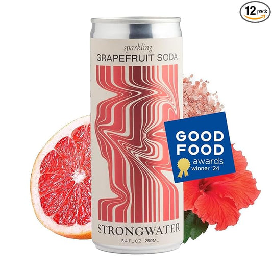 Strongwater Sparkling Grapefruit Soda - 12 Pack Cans (8.4 Fl Oz Each) - Premium Craft Cocktail Mixer Made with Rocky Mountain Water, Grapefruit, Sea Salt - Real Cane Sugar, No Artificial Flavor