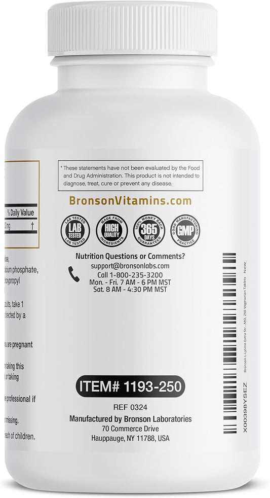 Bronson L-Lysine Extra Strength 1000 MG 250 Vegetarian
