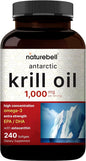 NatureBell Antarctic Krill Oil 1000mg Supplement, 240 Softgels, Omega-3s, EPA,