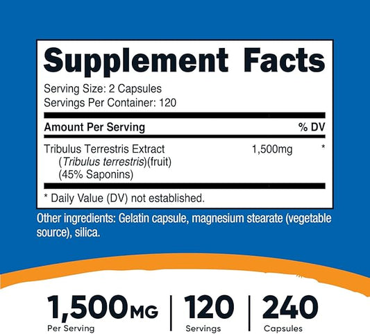 Nutricost Tribulus Terrestris Extract 1500mg, 240 Capsules 45% Saponins, 120 Servings,