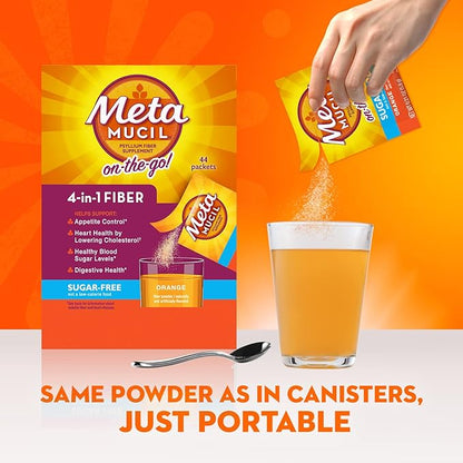 Metamucil On-The-Go, Psyllium Husk Fiber Supplement, 4-in-1 Fiber 30 Count 2 Packs (60 Count