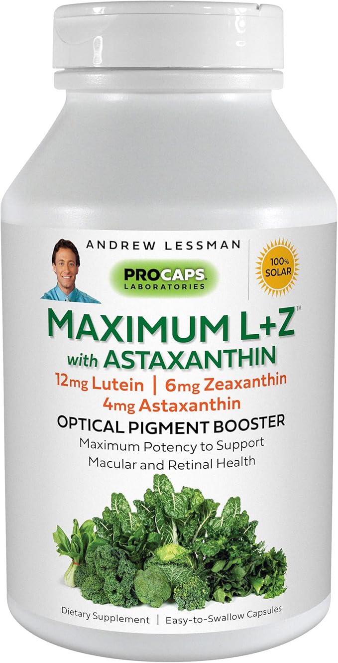 ANDREW LESSMAN Maximum L+Z with Astaxanthin 240 Softgels 12mg Lutein, 6mg Zeaxanthin, 4mg Astaxanthin.