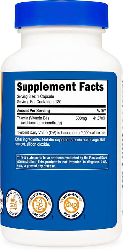 Nutricost Vitamin B1 (Thiamin) 500mg, 120 (3 Bottles)