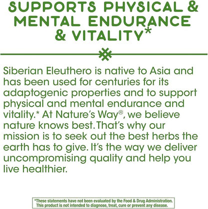 Nature's Way Premium Herbal Siberian Eleuthero 1,125mg per 100 Capsules