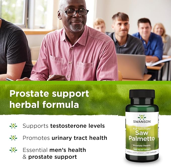Swanson Saw Palmetto - Herbal Supplement Promoting Male Prostate Health Support - Natural Hair Supplement & Urinary Health Support - 540 mg 100 Capsules (2 Pack)