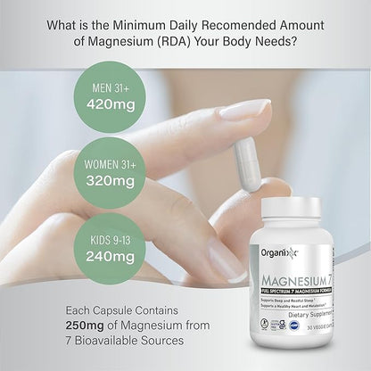 Organixx Magnesium Supplement, Natural Magnesium Capsules for Sleep Support, Muscle Recovery, with Vitamin B6 and Manganese Citrate and Glycinate, High Absorption, Vegan, Non GMO (30 Count)