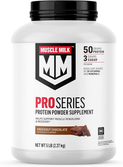 Muscle Milk Pro Series Knockout Chocolate Protein Powder, 5 Pound 28 Servings & 2 Pound 11 Servings