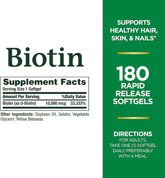 Nature's Bounty Biotin, Supports Healthy Hair, 10,000 mcg, 180 Ct