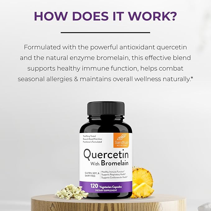 Sandhu's Quercetin with Bromelain 1000mg Per 120 Count