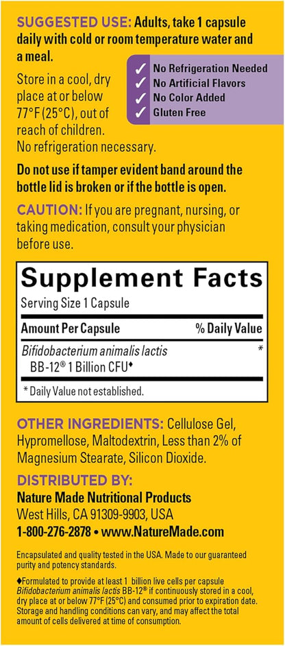 Nature Made Probiotic Capsules 1 Billion CFU from Live Cultures, Probiotics for Women and Men for Immune & Digestive Support, 30 Capsules, 30 Day Supply