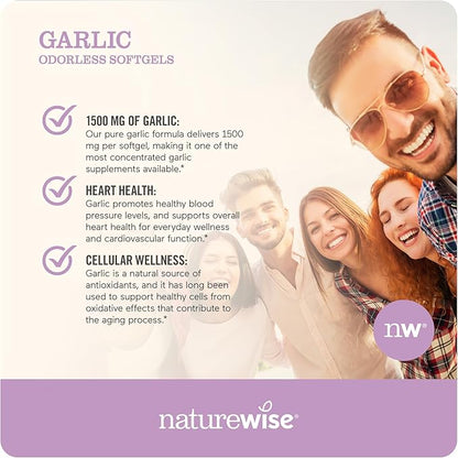 NatureWise Odorless Garlic Pills 1500 mg 60 Softgels [2-Month Supply]