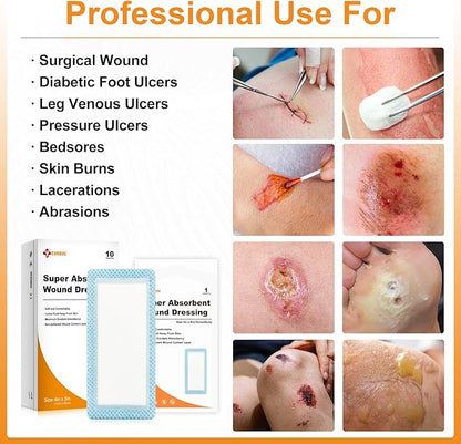Carbou Super Absorbent Wound Dressing Pads 4"x 8", 8", 10 10 Individual