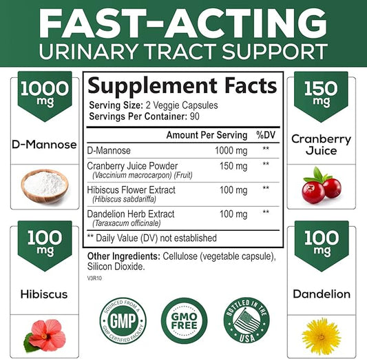 D-Mannose & Cranberry Extract 1350mg Advanced 180 Capsules