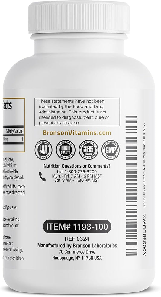Bronson L-Lysine Extra Strength 1000 MG 100 Vegetarian