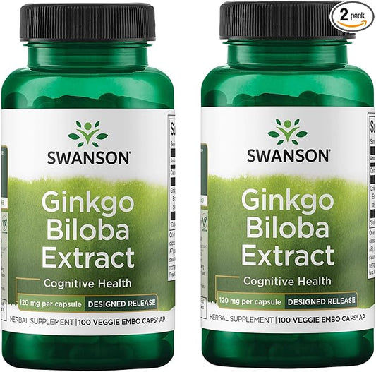 Swanson Ginkgo Biloba Extract Standardized Delayed-Release 120 mg (24% flavone 6% Terpene 100 Veggie (2 Pack)