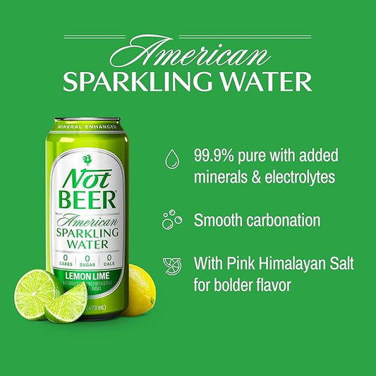 Not Beer American Sparkling Water, Lemon Lime, 99.9% Pure, Mineral & Electrolyte Blend, Flavored Carbonated Soda Water, Made in America, 16 Oz Tallboy Cans, 8 Pack