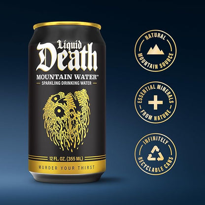 Liquid Death, Sparkling Mountain Water, 18-Pack (12oz Cans), Real Mountain Source
