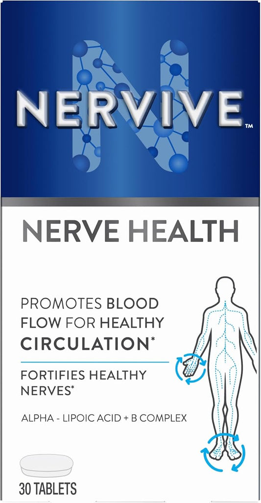 Nervive Nerve Health, with Alpha Lipoic Acid, to Fortify Nerve Health and Function in Fingers, Hands, Toes, & Feet*, ALA, Vitamins B12, B6, & B1, 30 Tablets (Packaging May Vary)