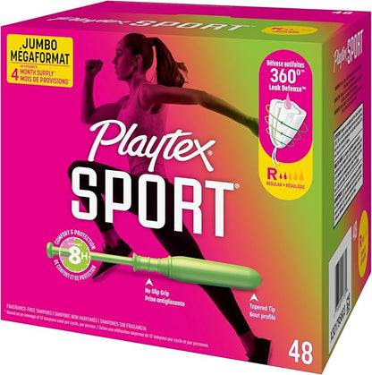 Playtex Sport Tampons, Regular Absorbency, Fragrance-Free 48ct (Packaging