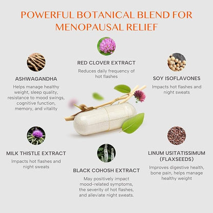 Meno- Menopause Hormonal Balance for Women, Estrogen Soy Isoflavones Menopause Supplement for Women, Ashwagandha, Black Cohosh Hot Flashes Menopause Relief, Night Sweats Relief 360Caps