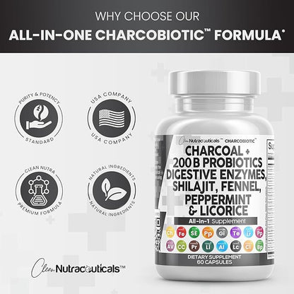 Clean Nutra Activated Charcoal Capsules Shilajit 5000mg Pills 200 Billion