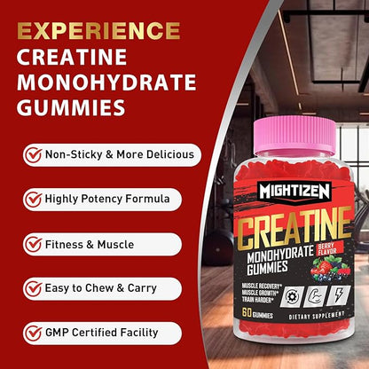 Creatine Monohydrate Gummies Complex 5000mg B12 for 60 Gummies)