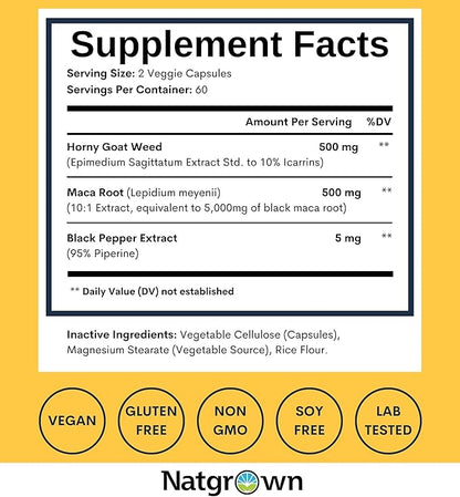Natgrown Horny Goat Weed and Maca -120 Ct