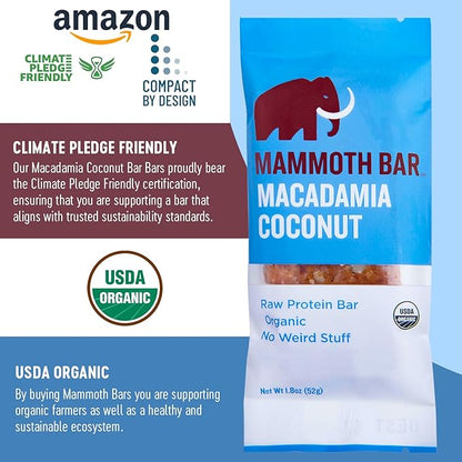 Mammoth Bar Macadamia Coconut Bar - Organic Snack Bar Packed with 10g Protein. Made with Premium Macadamia Nuts & Egg White Protein. Paleo • Gluten Free • GMO Free • Raw