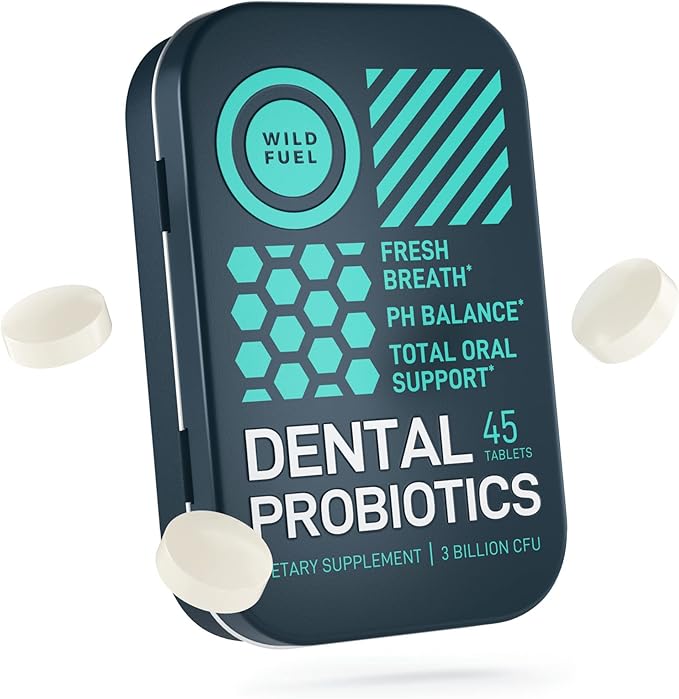 WILD FUEL Dental Probiotic for Teeth and Gums - Lactobacillus Salivarius Probiotic 3bn CFU Fights Bad Breath, Restores Healthy Bacteria - Oral Probiotics - 45 Tablets for Fresh Breath in a Travel Tin